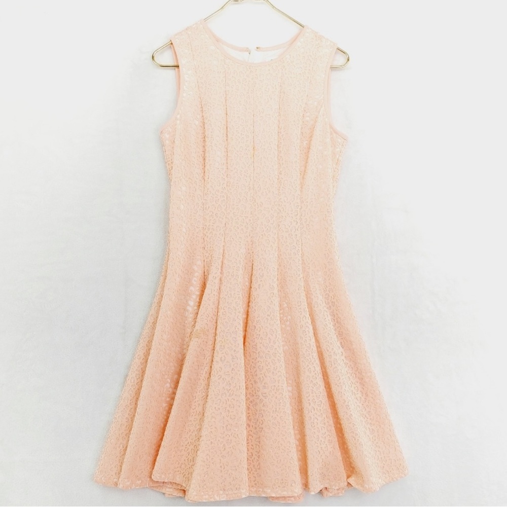 Calvin Klein Peach Back Zip Sleeveless Cut Pattern Fit Flare Midi Dress size 16